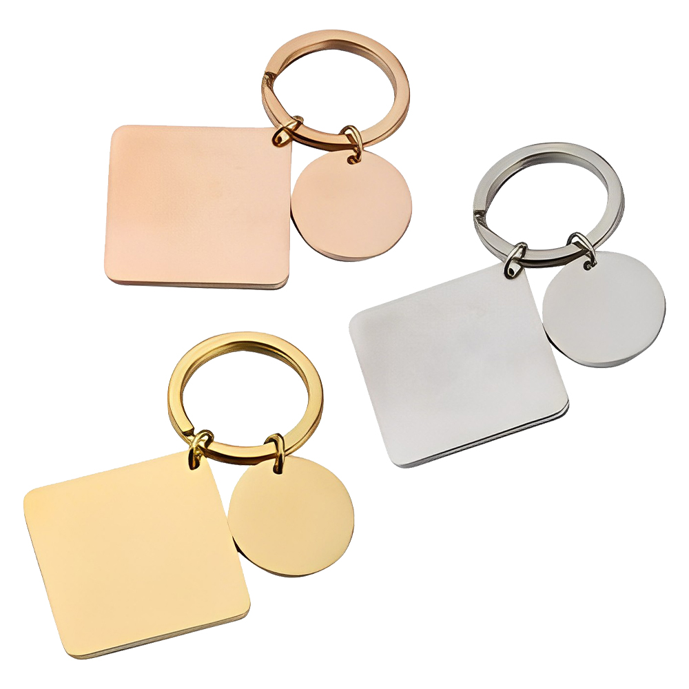 Stainless Steel Square Disc Key Chain Group