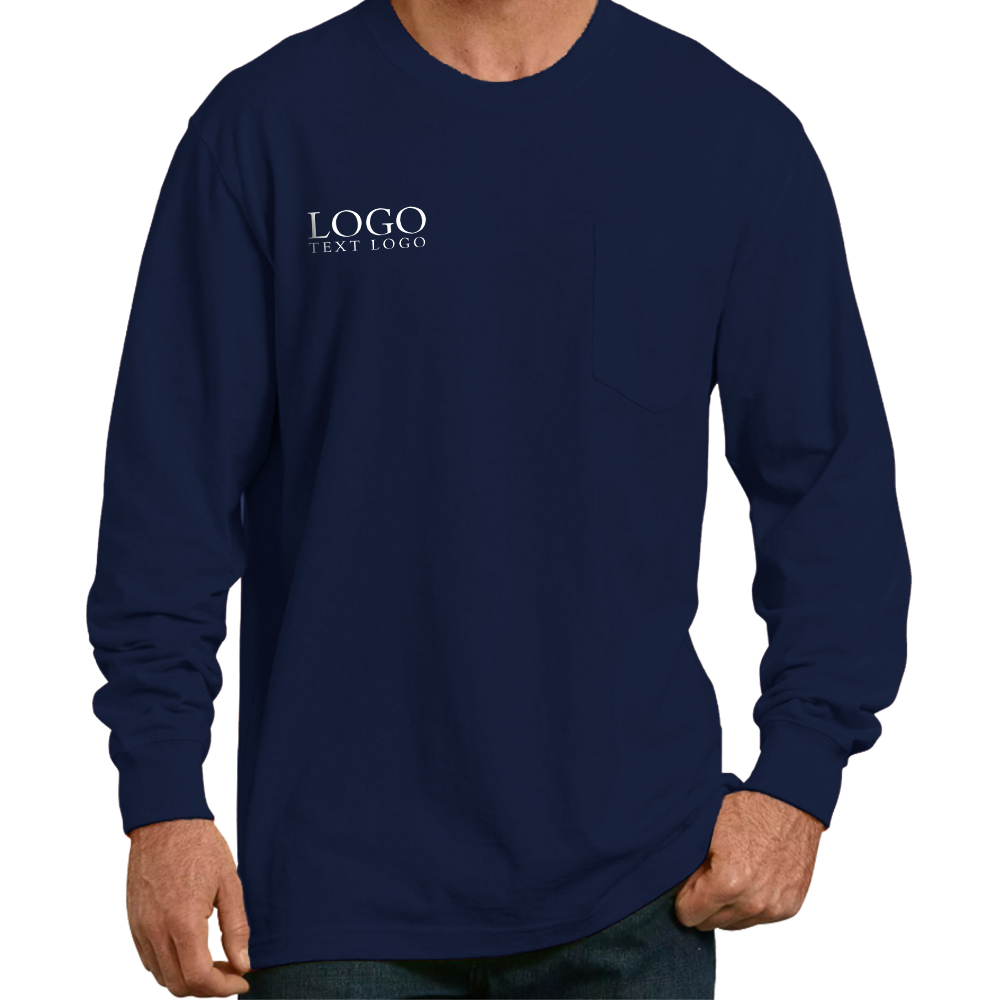 Blue Custom Long Sleeve T-Shirt with 100% Preshrunk Cotton With Logo