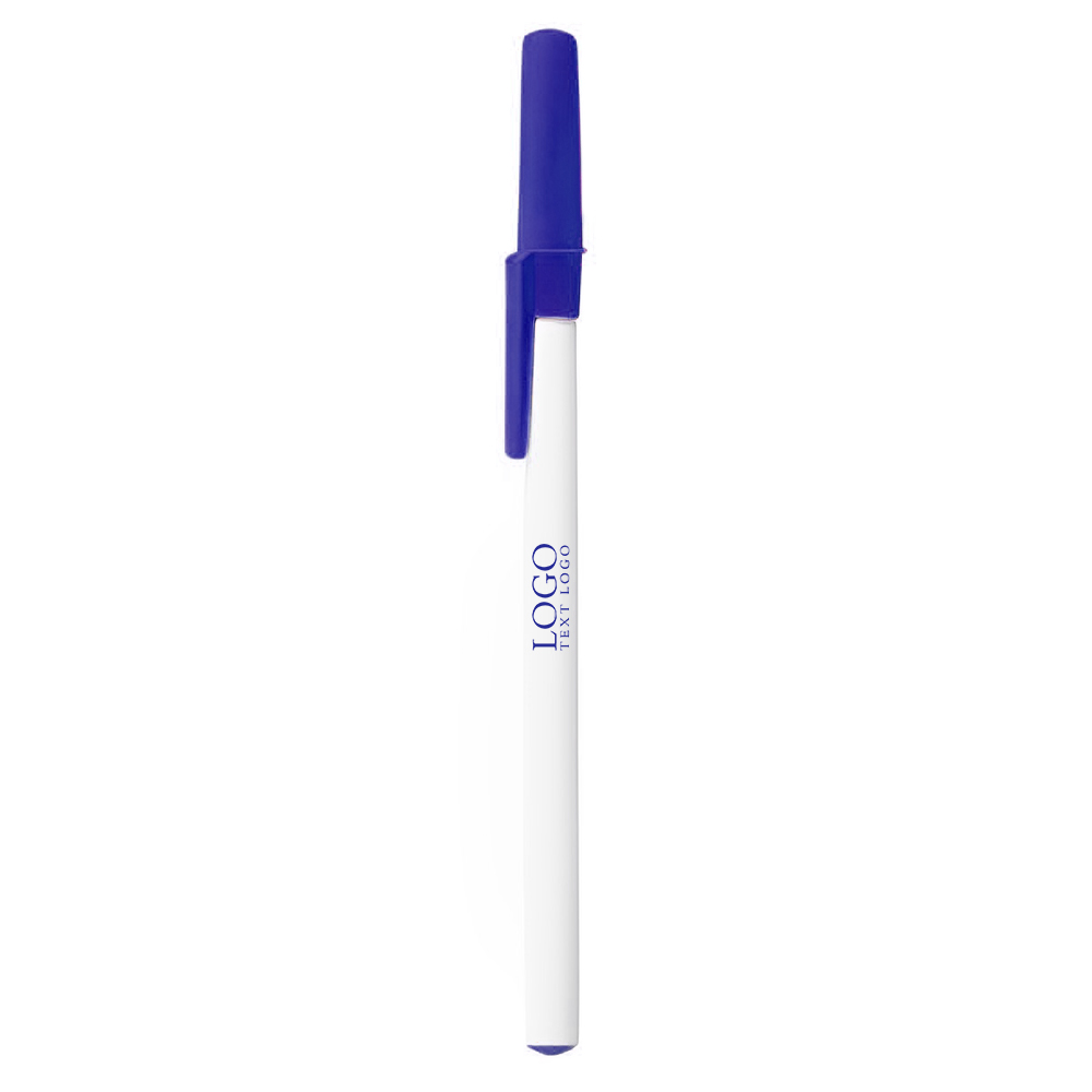 Blue Promotional Ballpoint Pen with Colored Cap And Accent With Logo