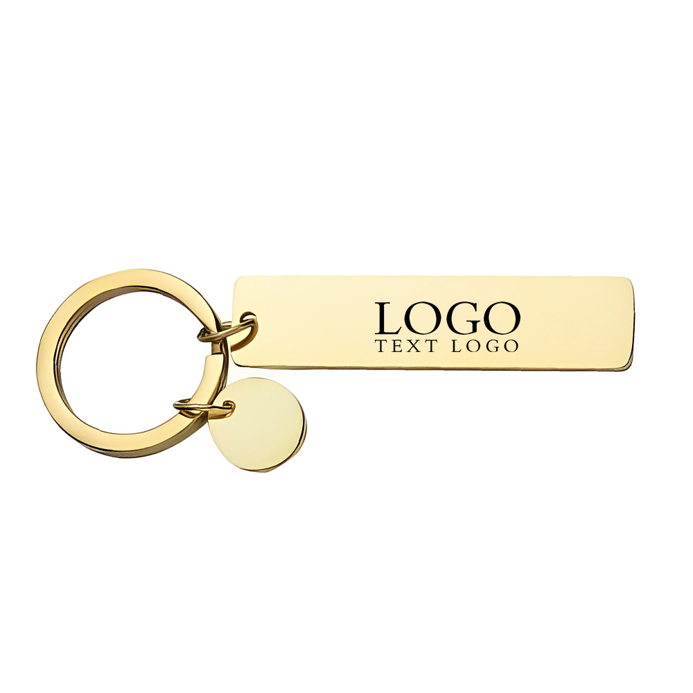 Stainless Steel Rectangle Keychain Logo Gold