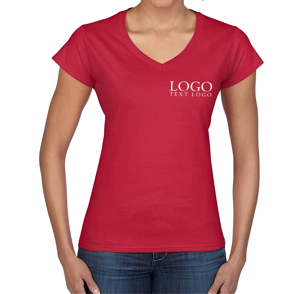 Red Personalized Softstyle Ladies V-Neck T-Shirt With Logo