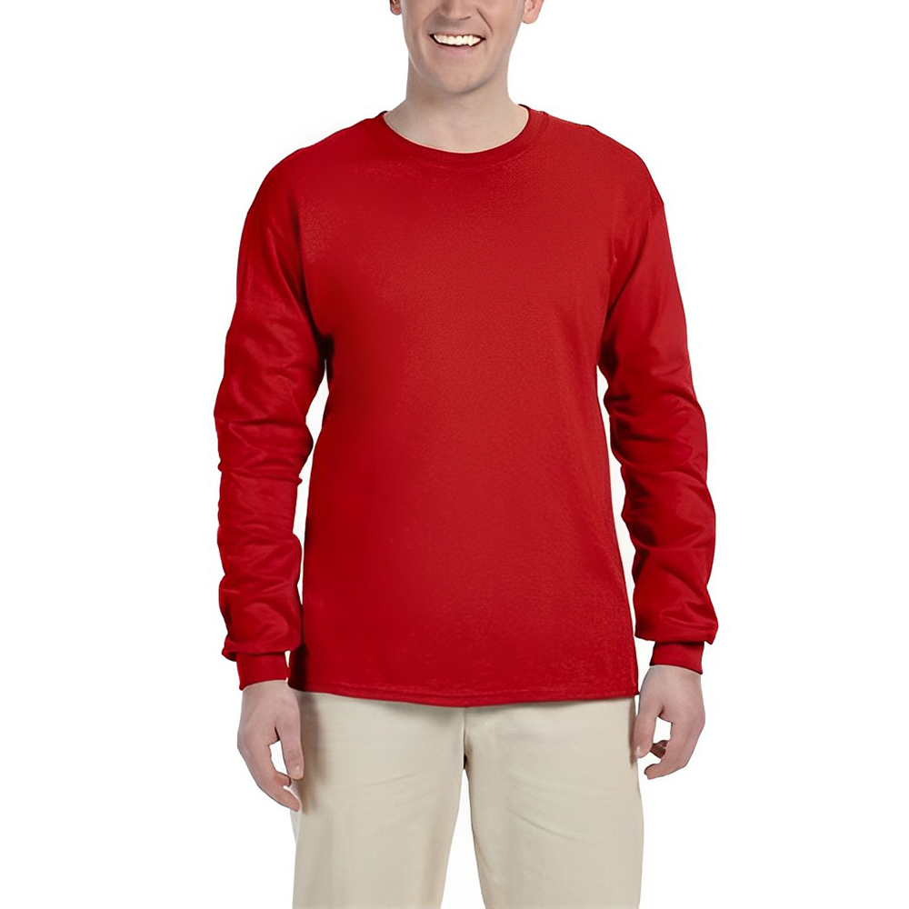Fruit of The Loom HD Cotton Adult Long Sleeve T-Shirt Red Front