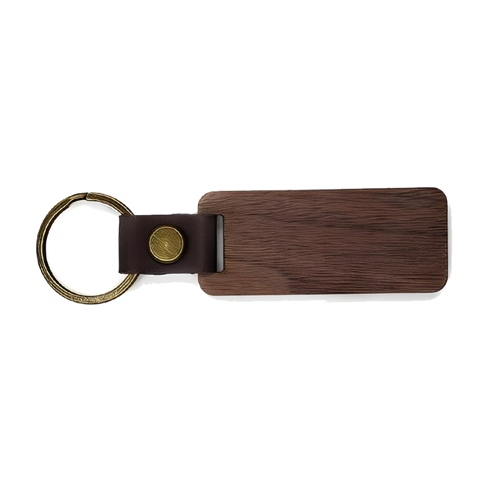 Rectangle Engraved Wooden Key Chain Brown