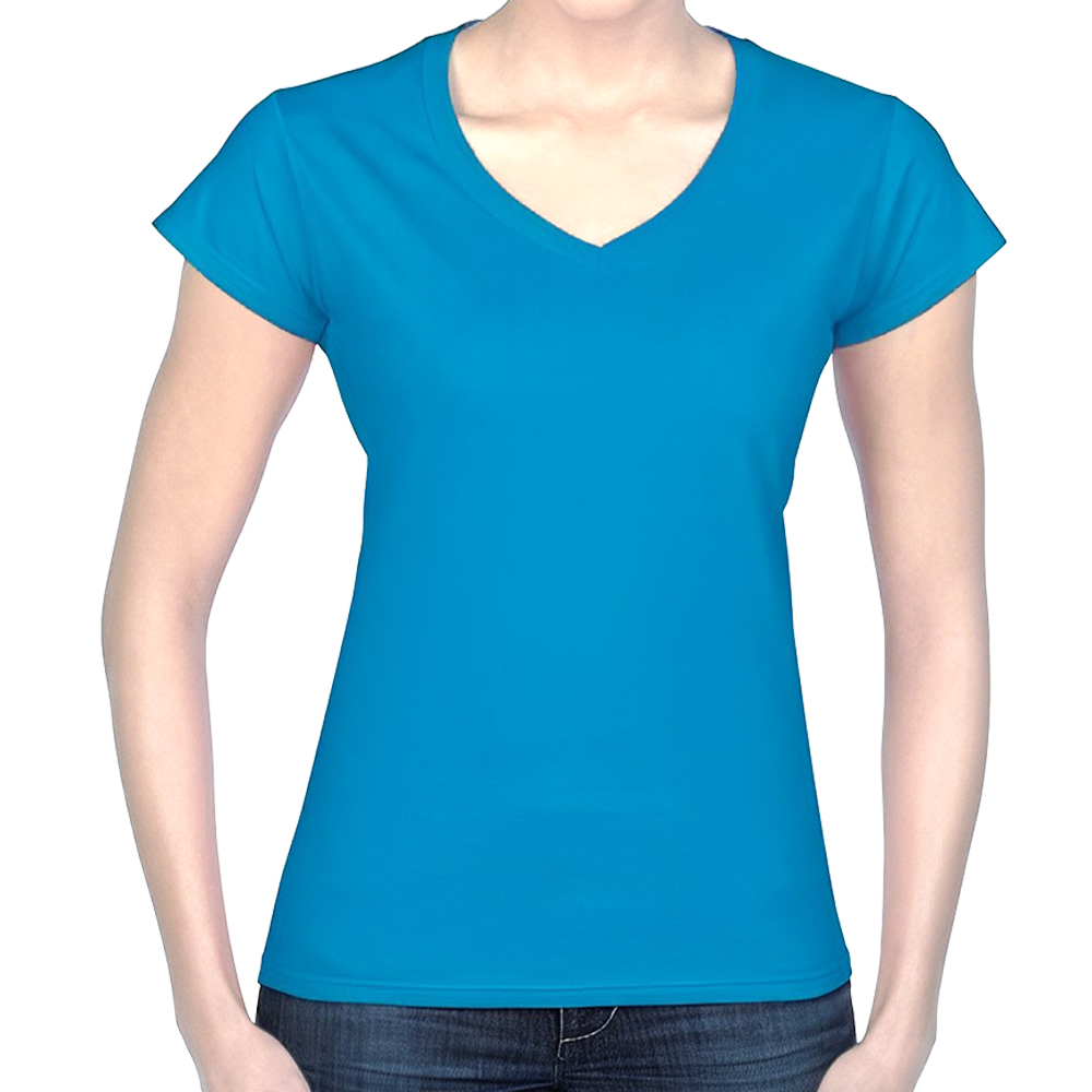 Blue Personalized Softstyle Ladies V-Neck T-Shirt