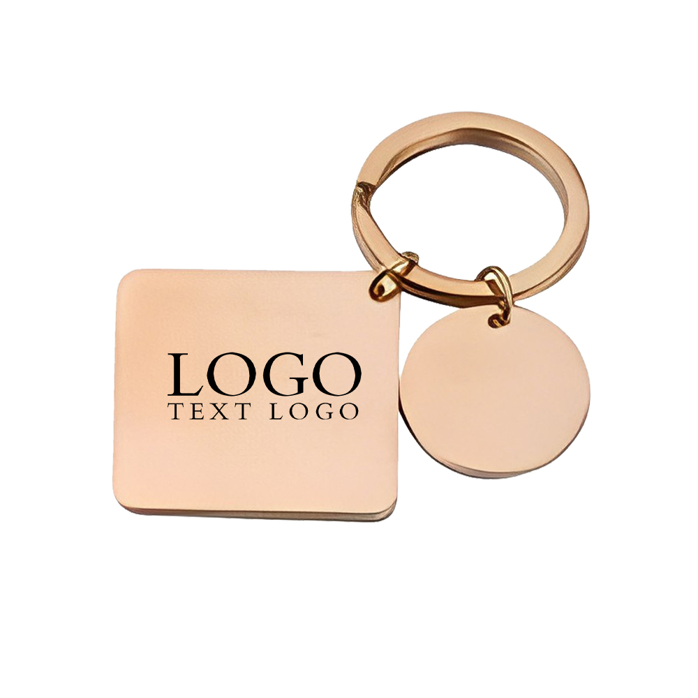 Stainless Steel Square Disc Key Chain RoseGold Logo