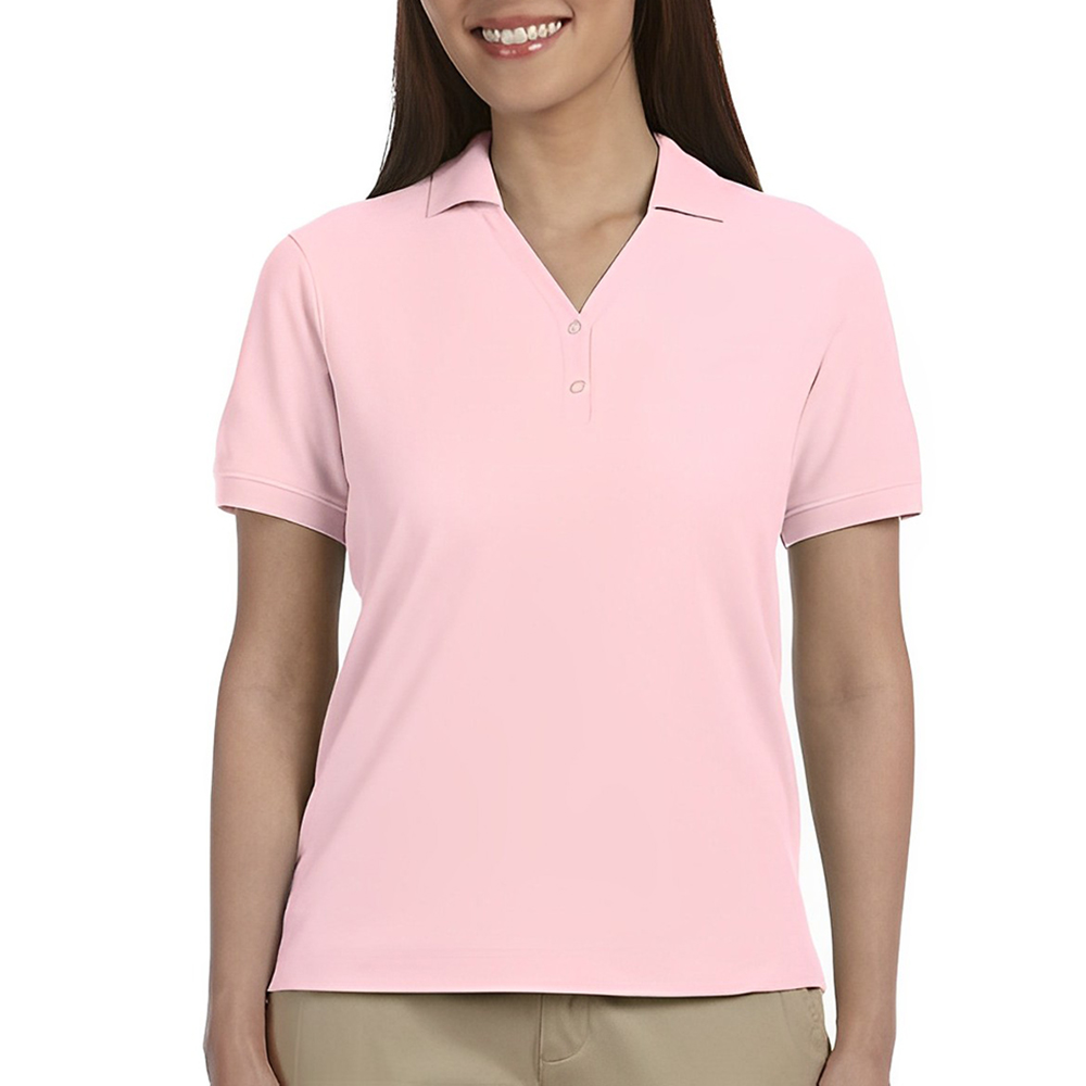 Devon & Jones Ladies' Y-Collar Short-Sleeve Polo Shirt Pink Front
