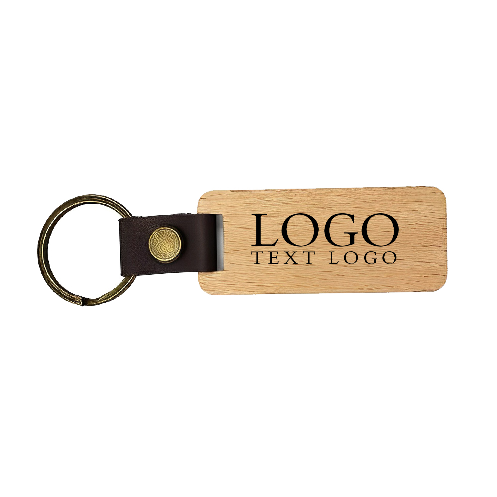 Rectangle Engraved Wooden Key Chain Logo Khaki