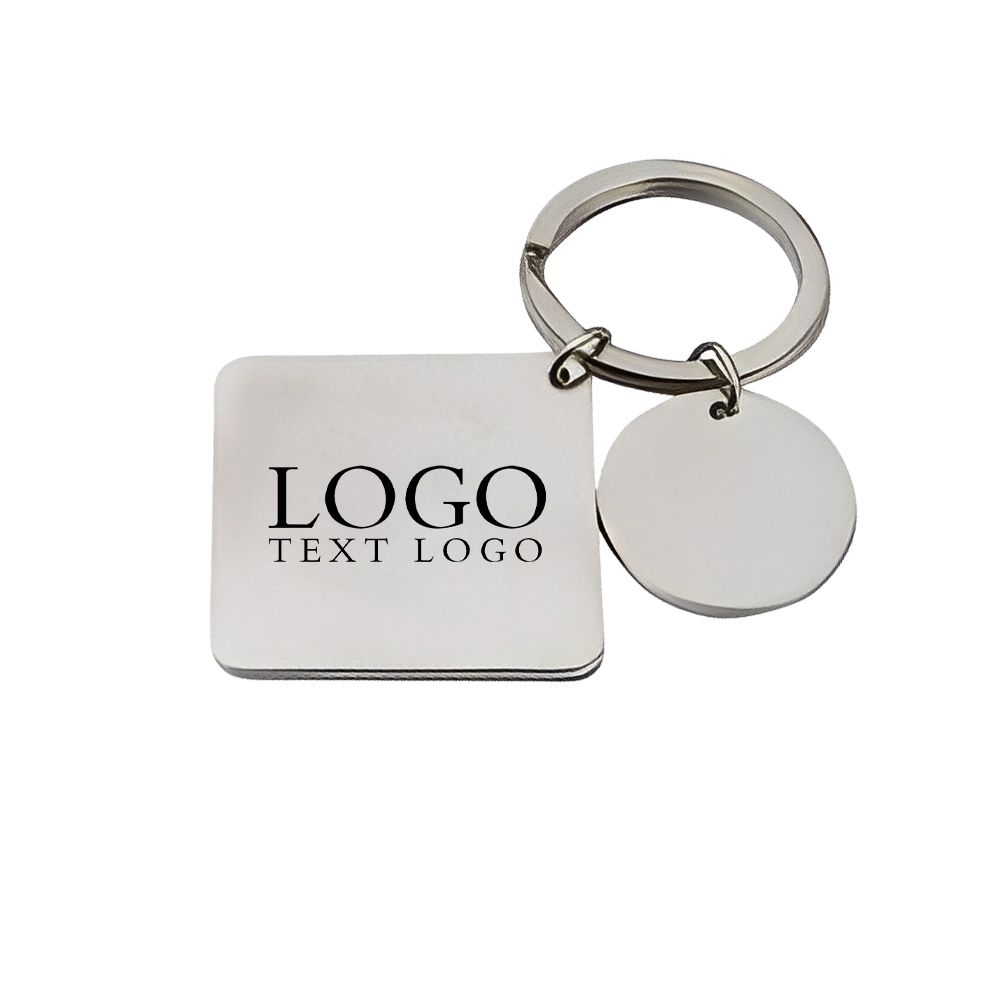 Stainless Steel Square Disc Key Chain Logo Sliver