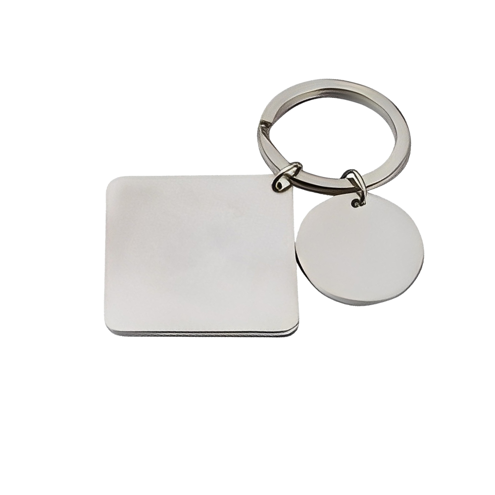 Stainless Steel Square Disc Key Chain Sliver