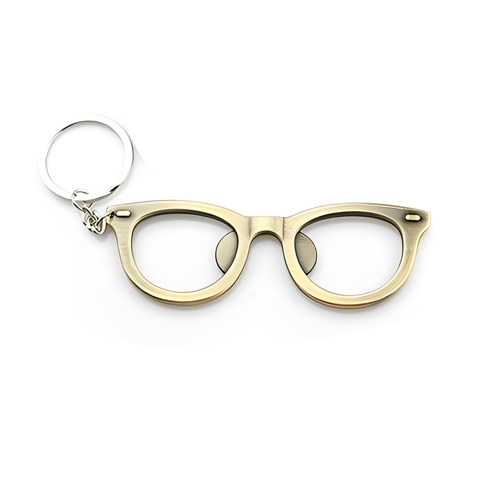 Glasses Shaped Metal Keychains Gold