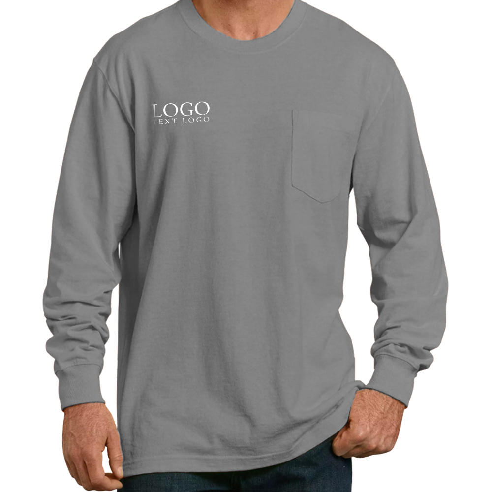 Gray Custom Long Sleeve T-Shirt with 100% Preshrunk Cotton With Logo