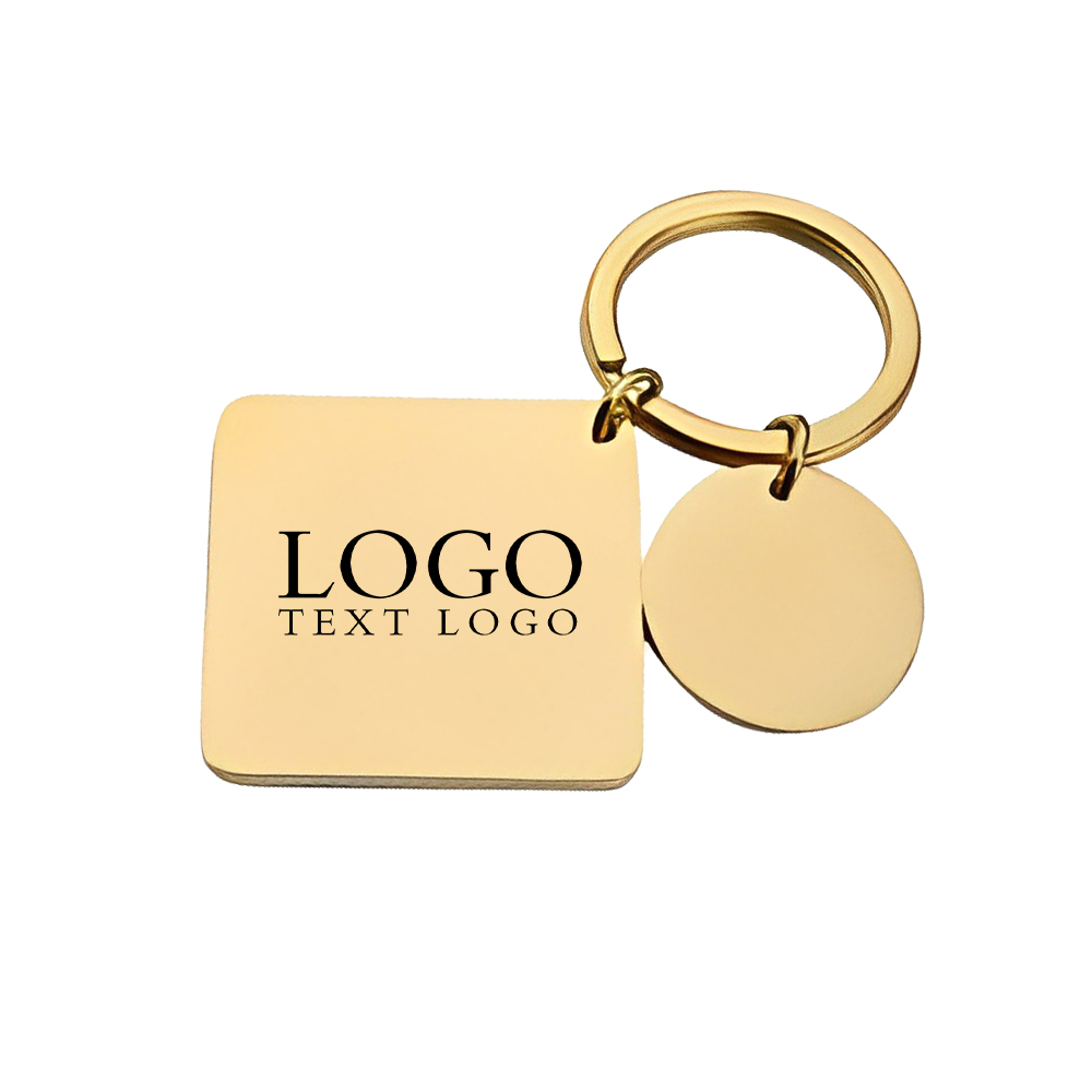 Stainless Steel Square Disc Key Chain Logo Gold