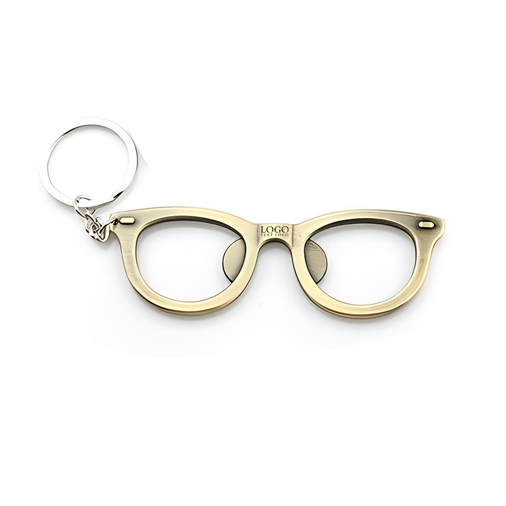 Glasses Shaped Metal Keychains Gold Logo