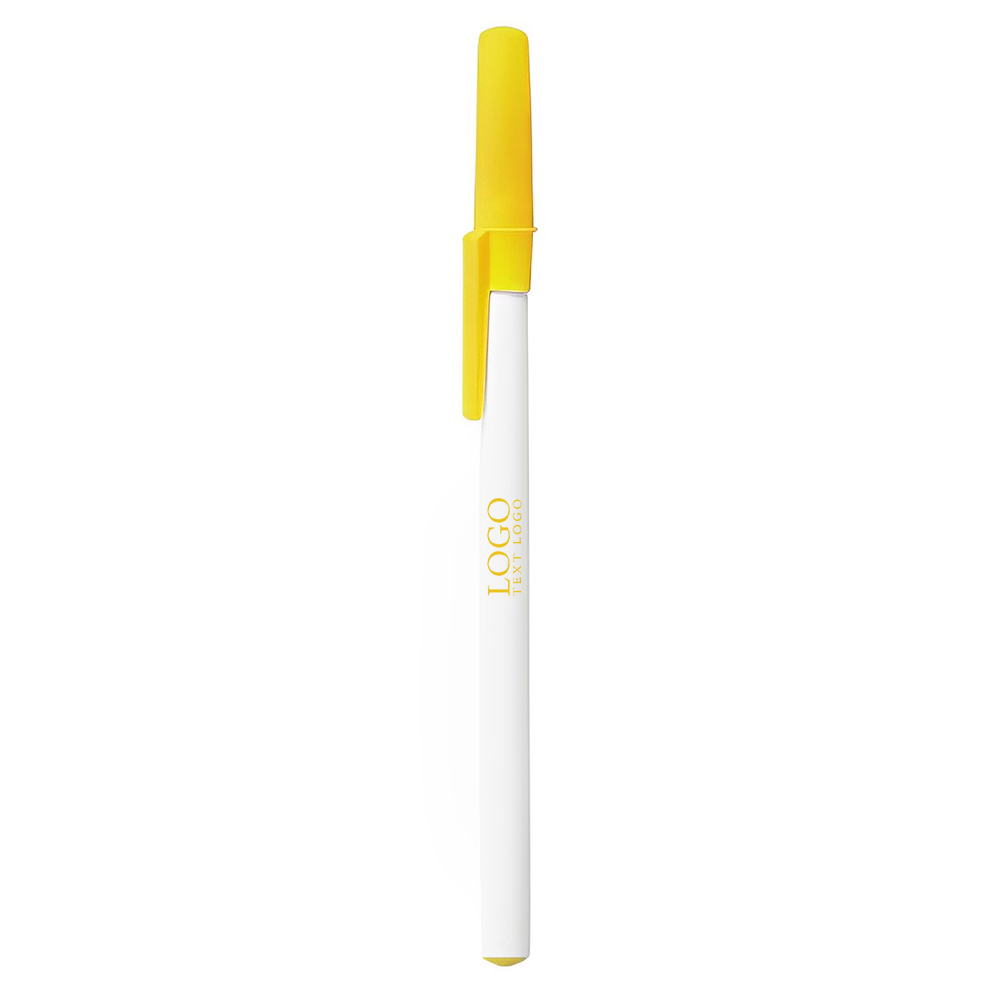 Yellow Promotional Ballpoint Pen with Colored Cap And Accent With Logo