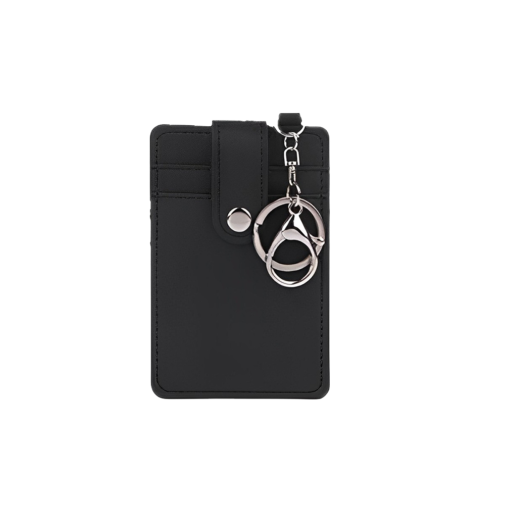 Leather Id Badge Holder With Lanyard Black