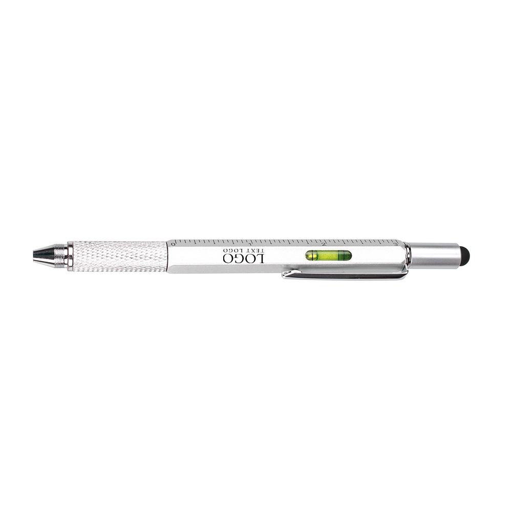 6 In 1 Metal Tool Pen Silver With Logo