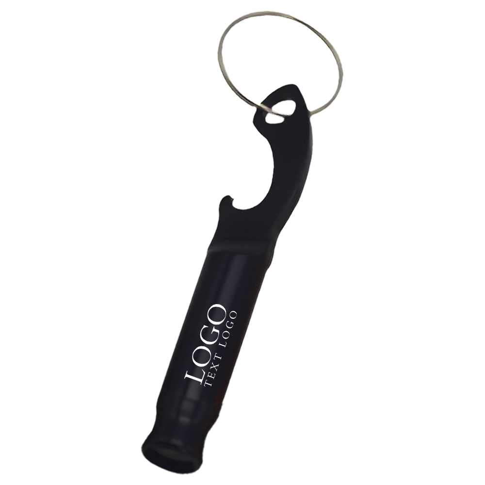 Beer Bottle Opener Keychain With Whistle Black With Logo