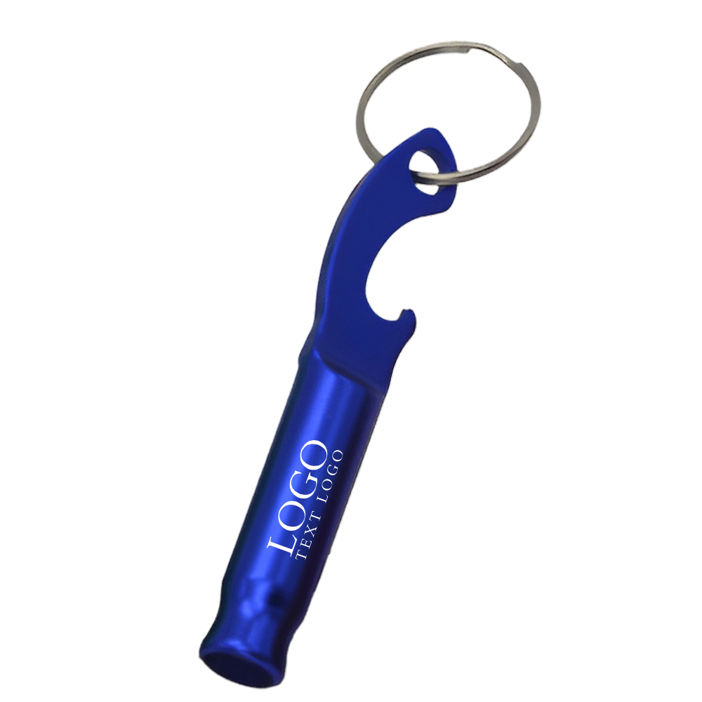 Beer Bottle Opener Keychain With Whistle Blue With Logo