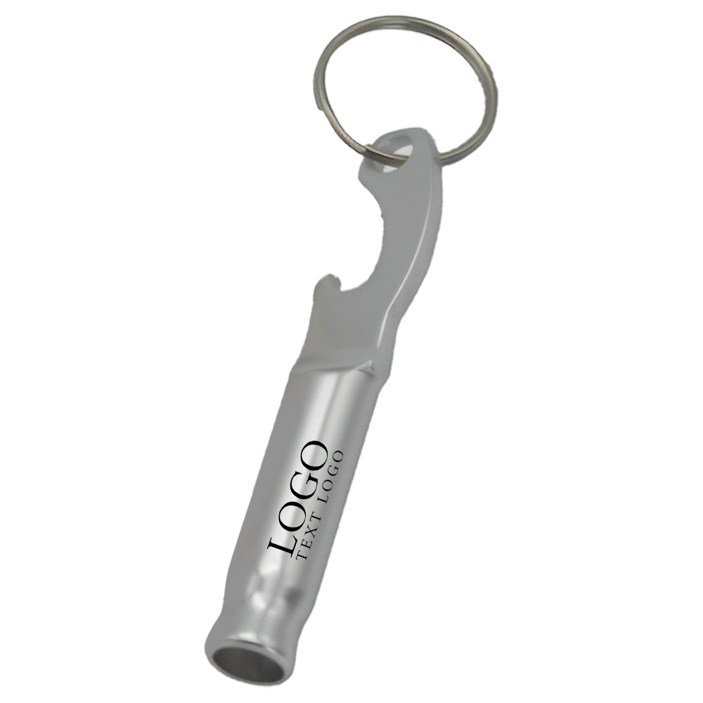 Beer Bottle Opener Keychain With Whistle Silver With Logo