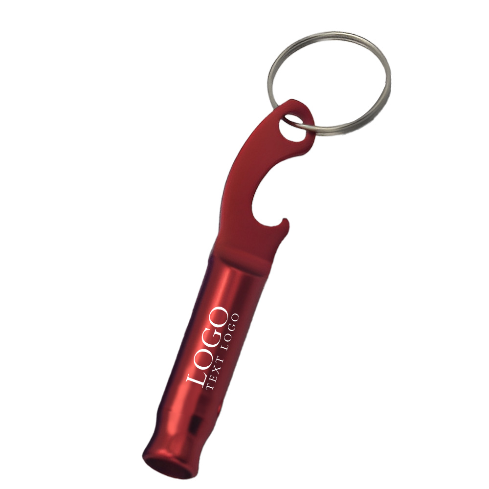 Beer Bottle Opener Keychain With Whistle Red With Logo