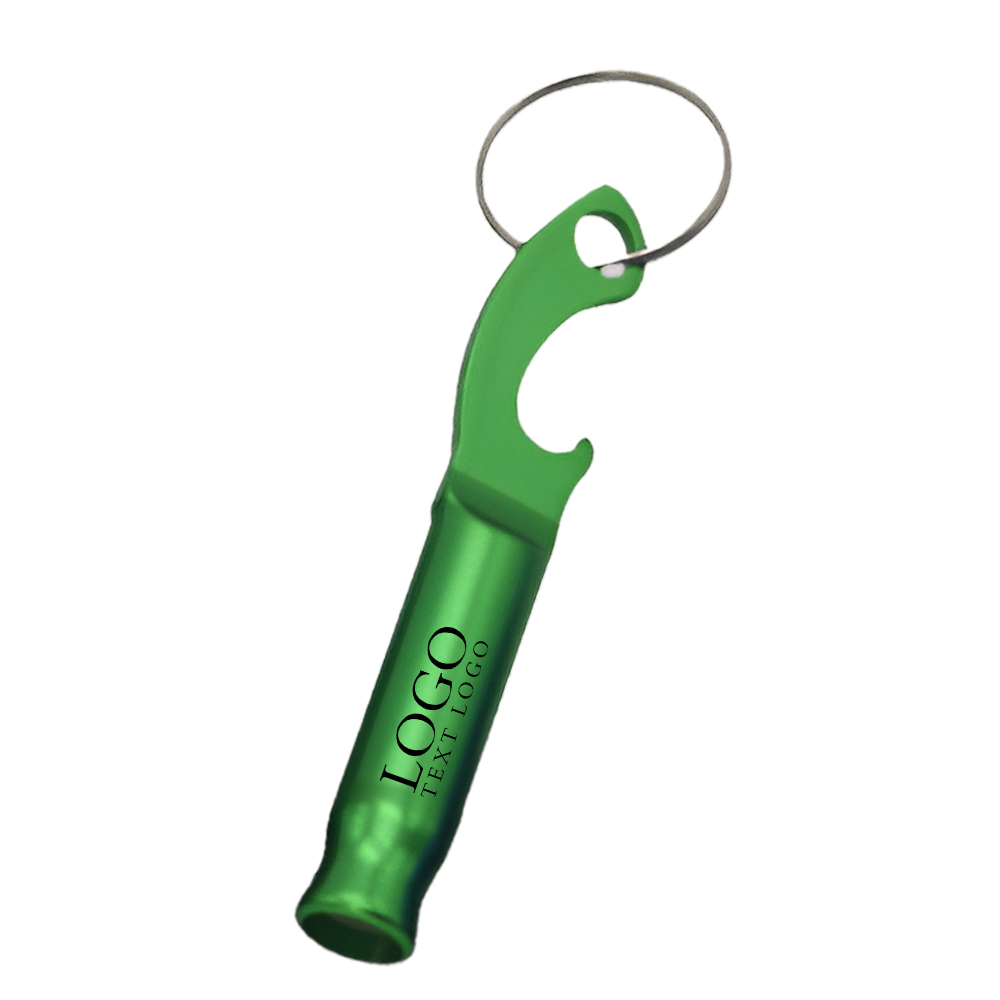 Beer Bottle Opener Keychain With Whistle Green With Logo