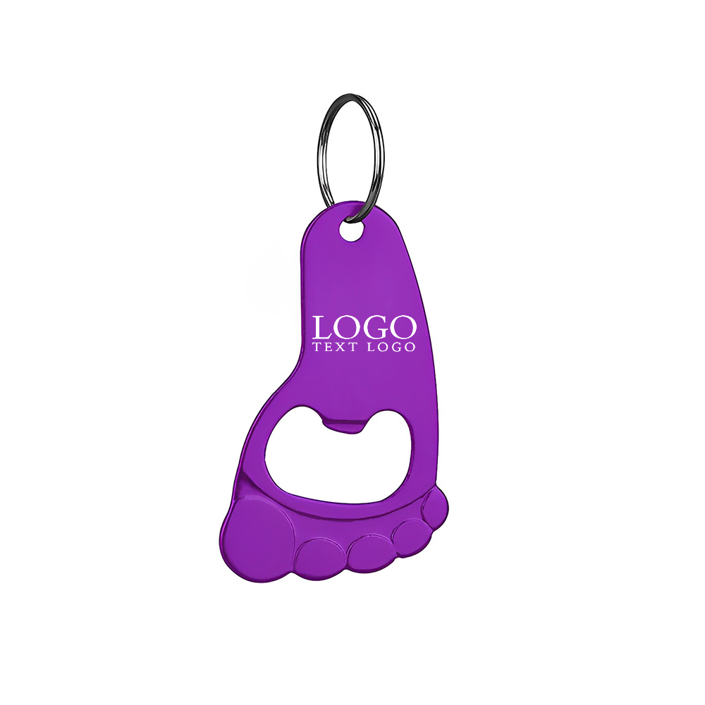Custom Foot Shaped Bottle Opener Keychain Purple With Logo