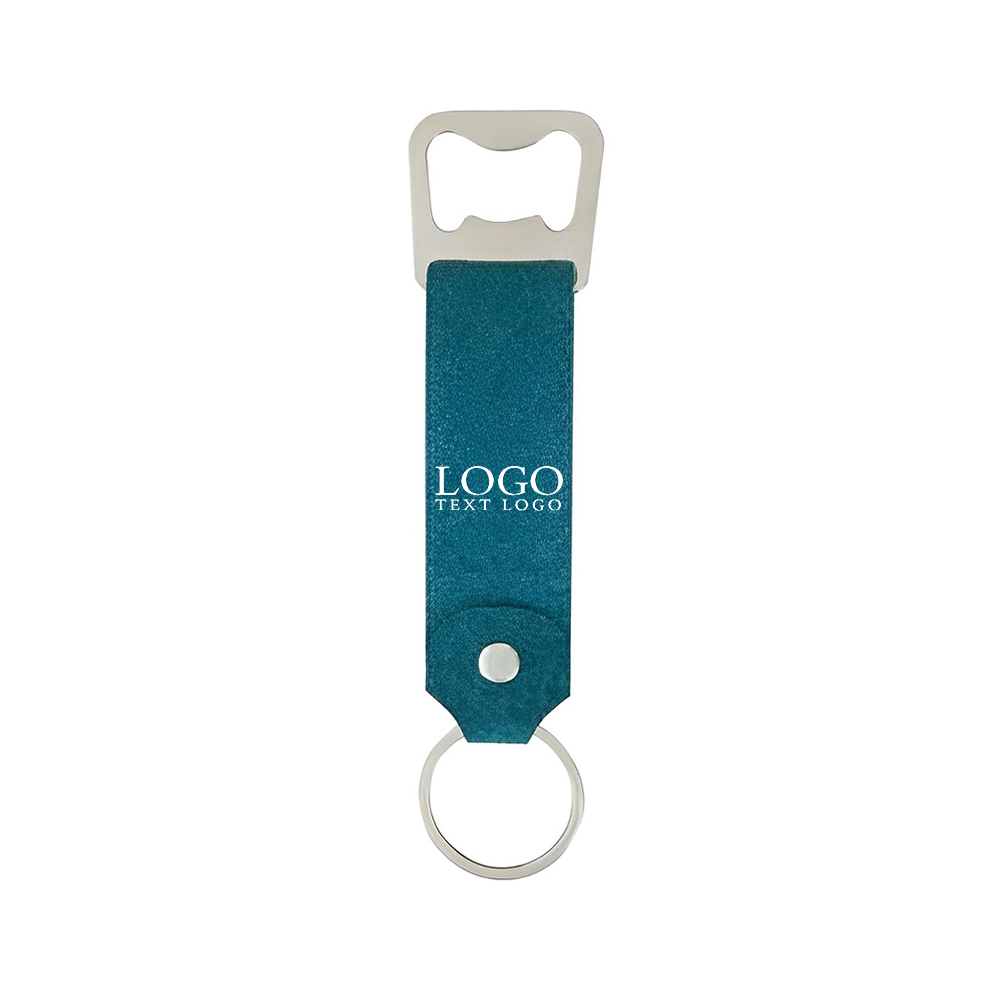 Imprinted Leather Bottle Opener Keychain Teal With Logo