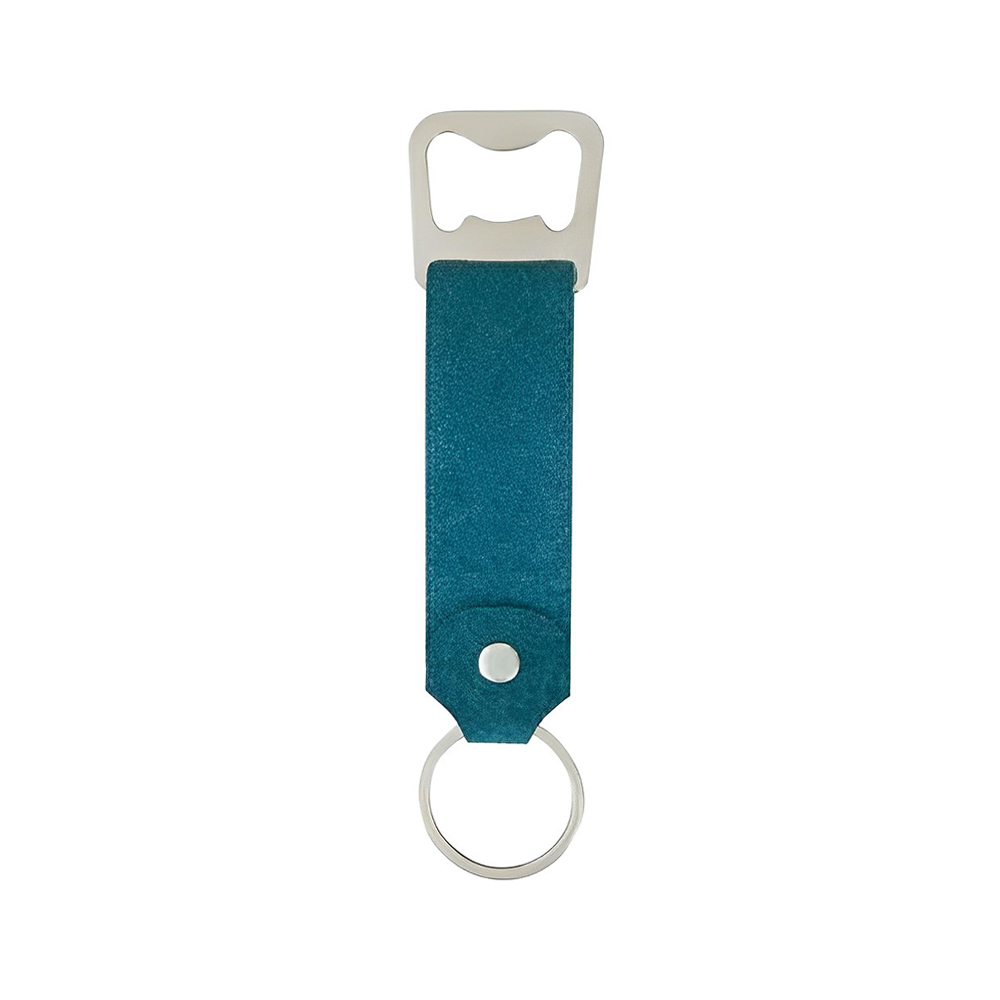 Imprinted Leather Bottle Opener Keychain Teal