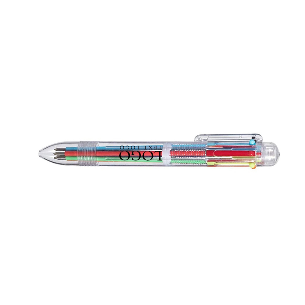6-in-1 Retractable Ballpoint Pens  Transparent 1 With Logo