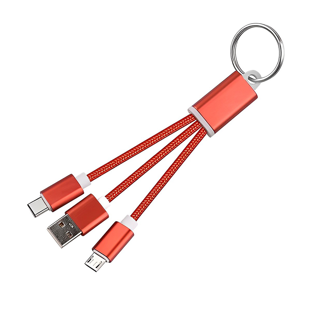 3 In 1 Multiple Charger Cord Keychain  with Company Logo or Slogan