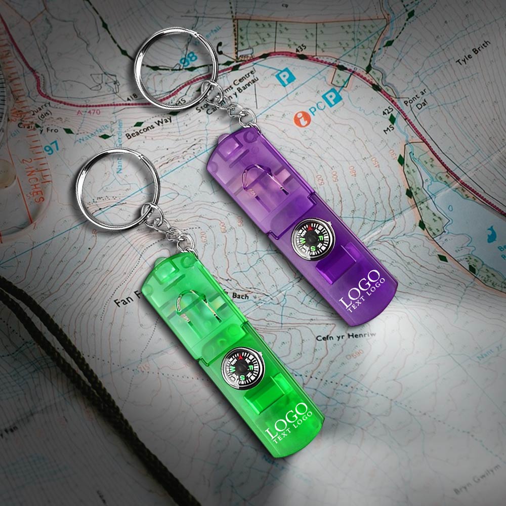Free Shipping LED Keychain With Compass & Whistle