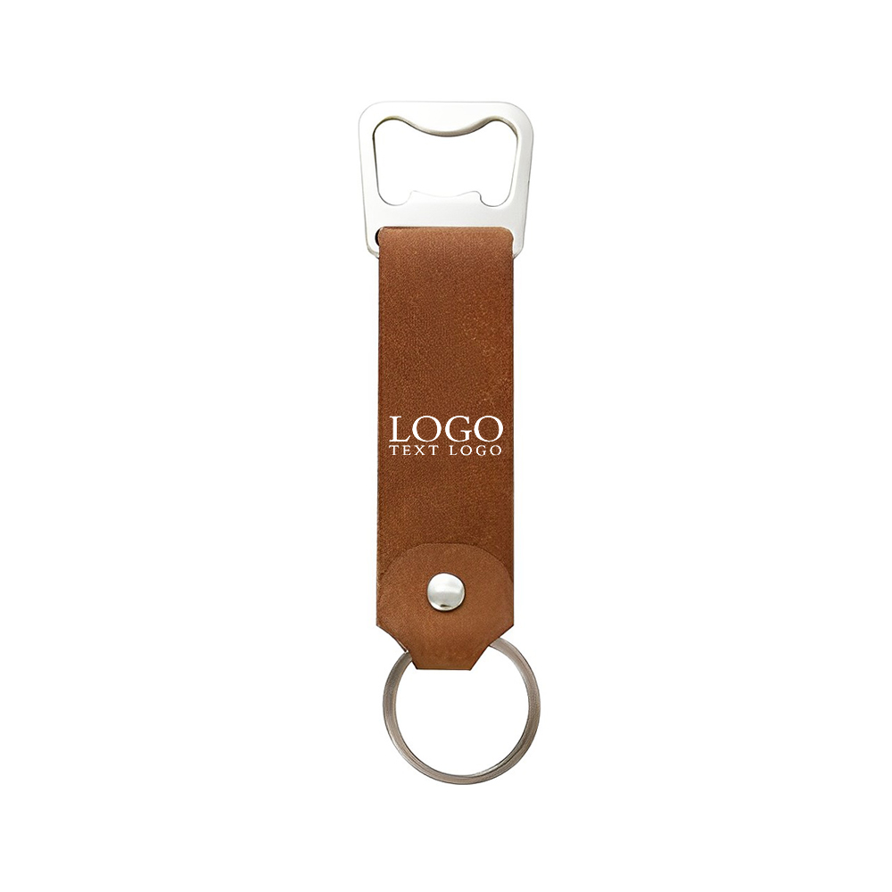 Imprinted Leather Bottle Opener Keychain Brown With Logo