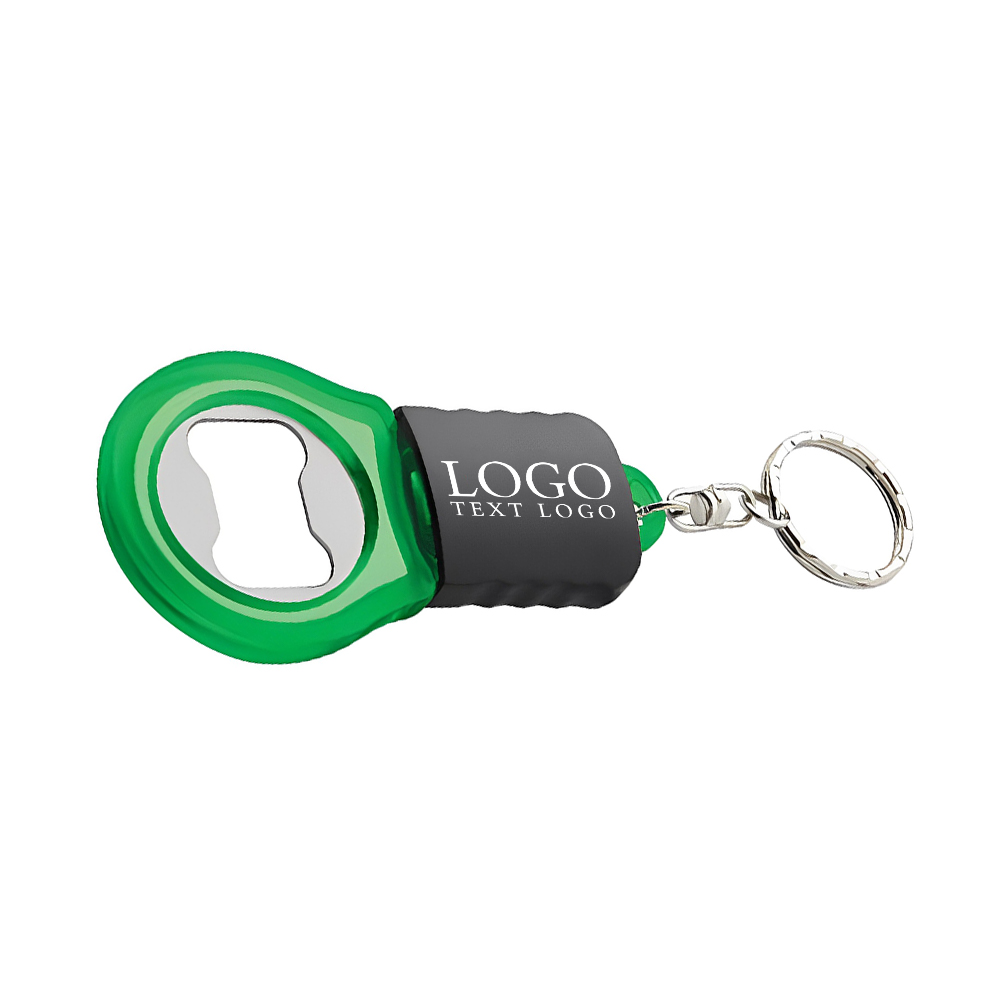 Custom LED Bottle Opener Keychain Green With Logo