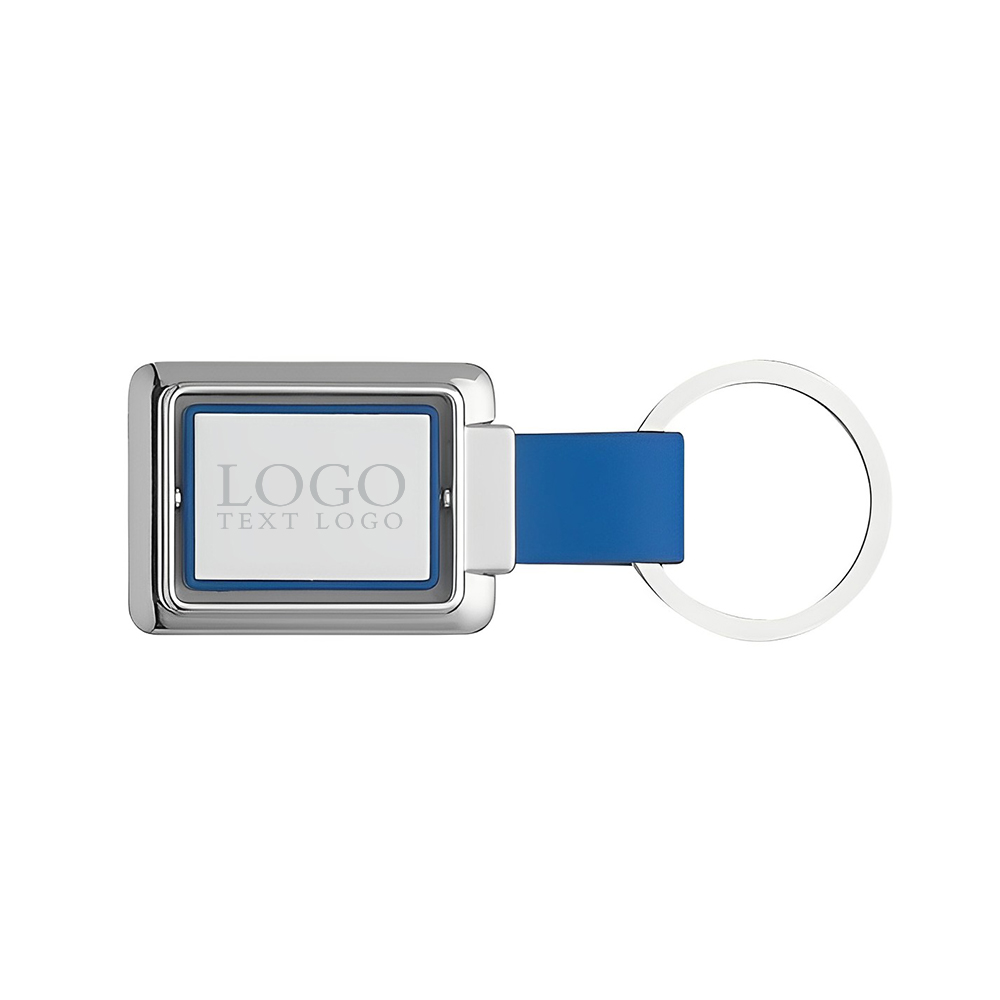 Engraved Rectangular Spinning Key Chain Blue With Logo