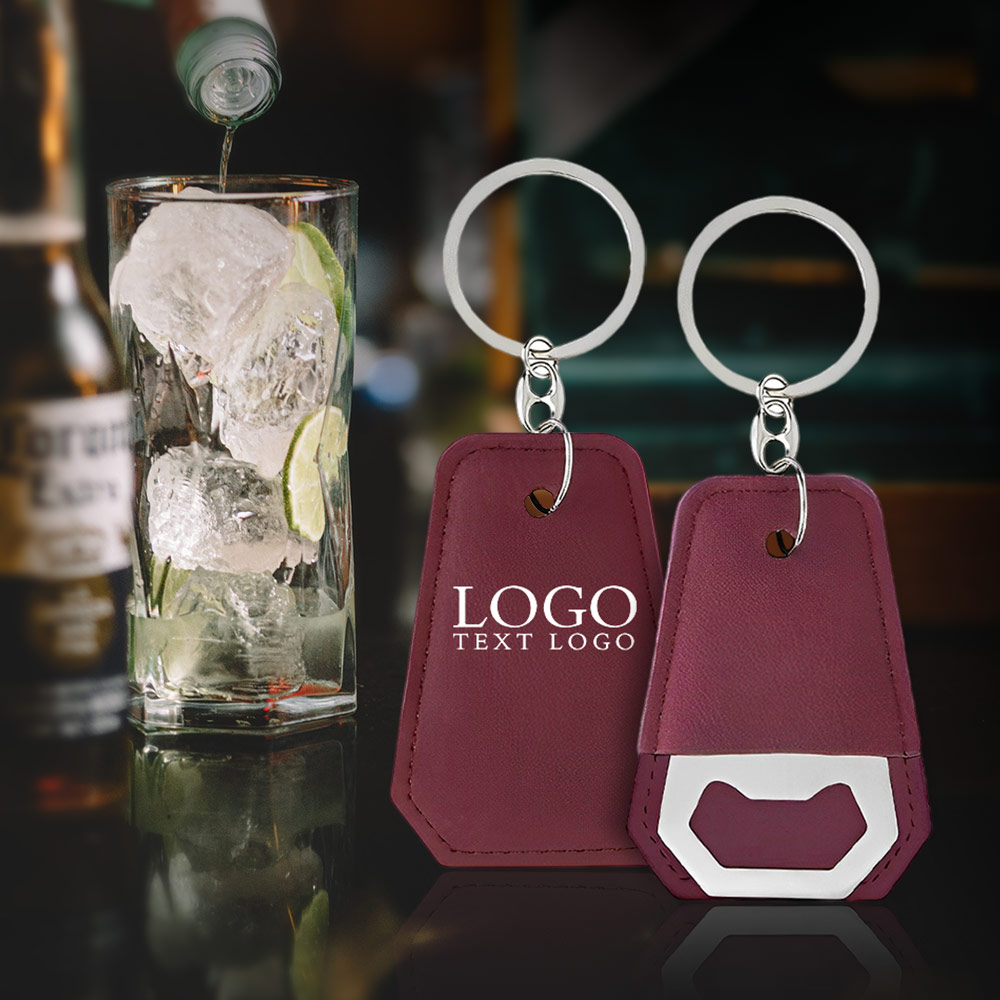Giveaway Bottle Opener Keychain With Leather Cover