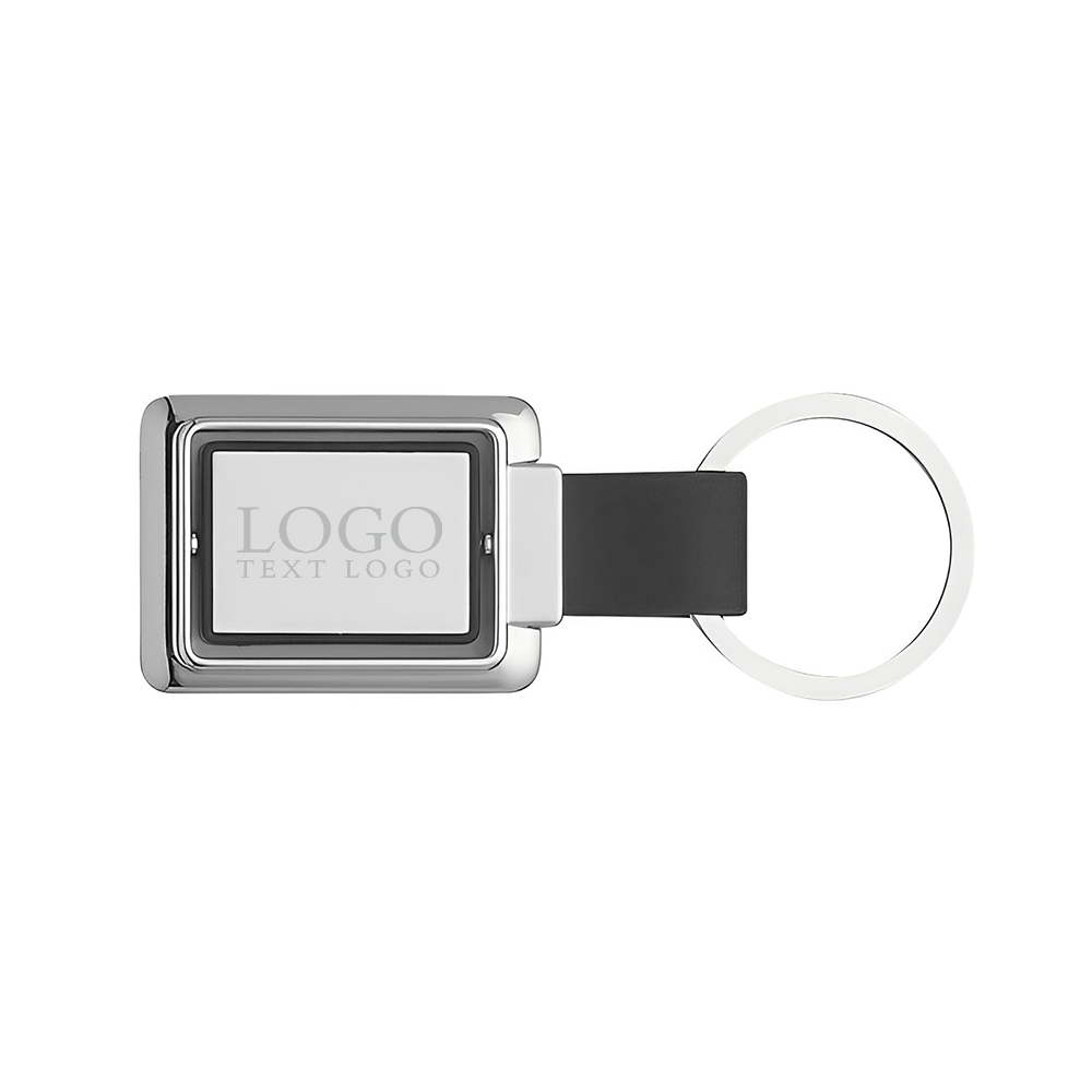 Engraved Rectangular Spinning Key Chain Black With Logo