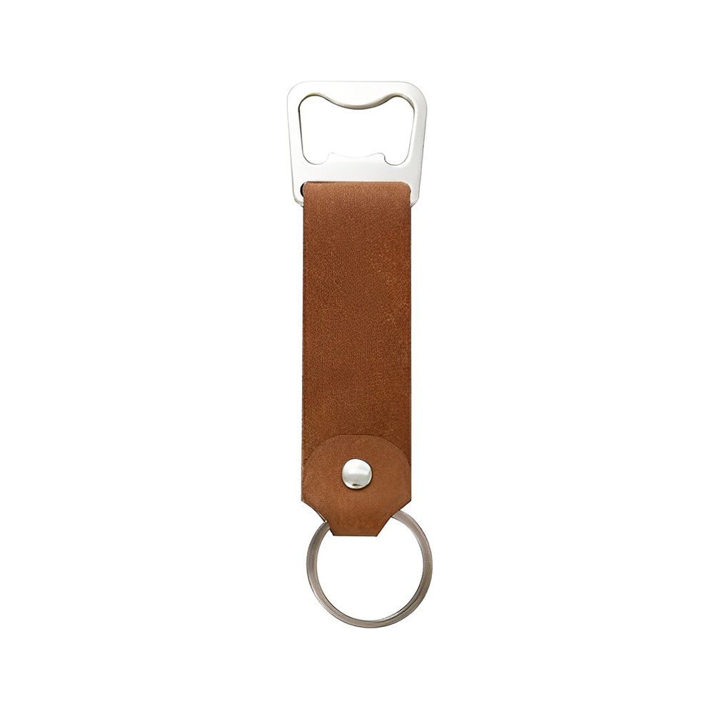 Imprinted Leather Bottle Opener Keychain Brown