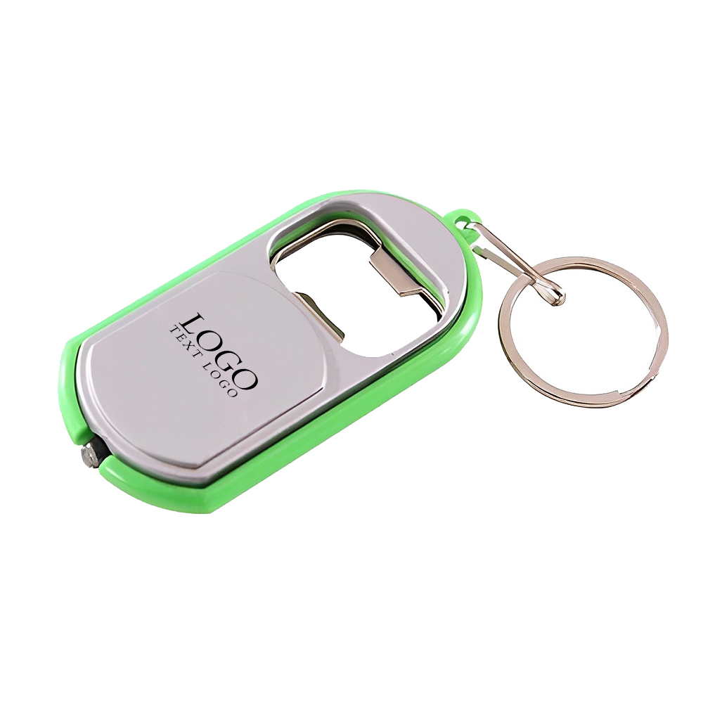 Bottle Opener Keychain With LED Light Green  With Logo