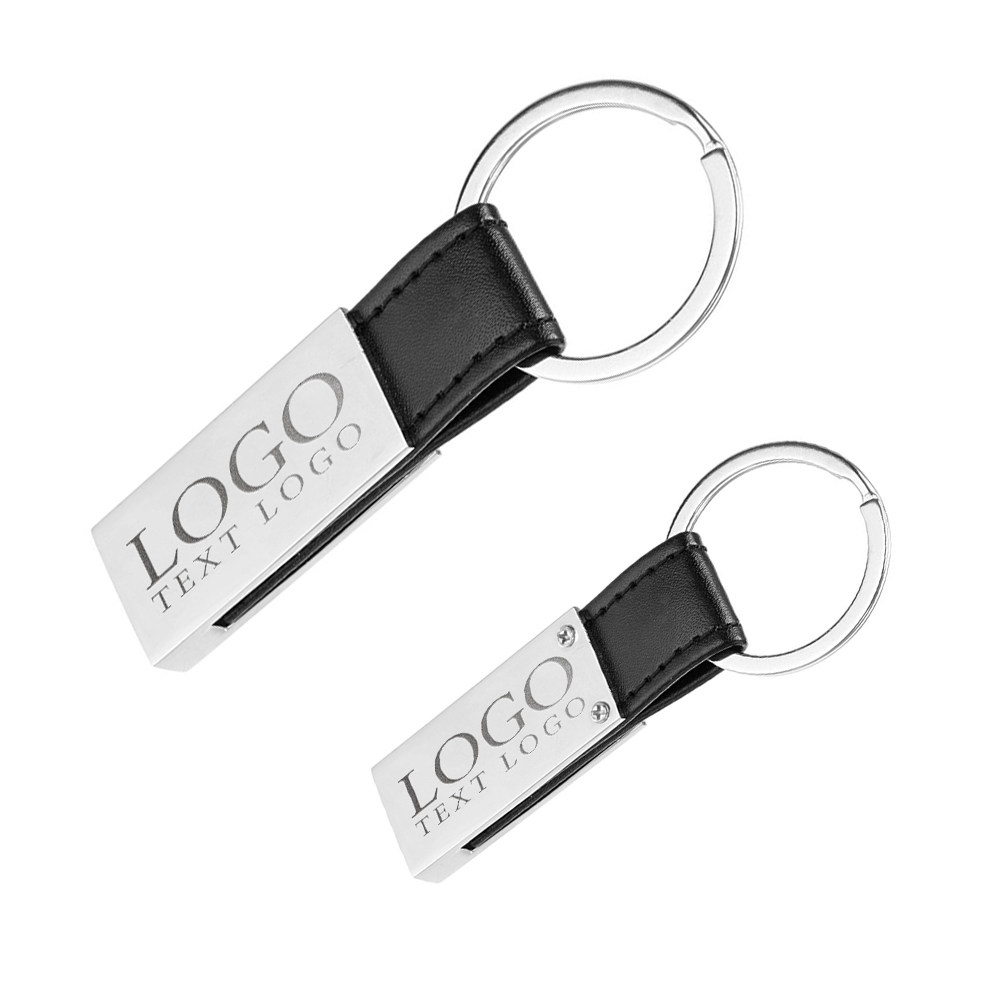 Custom Leather Metal Keychain Silver Group With Logo