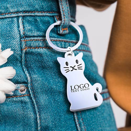Advertising Cat Shaped Key Chain With Key Ring