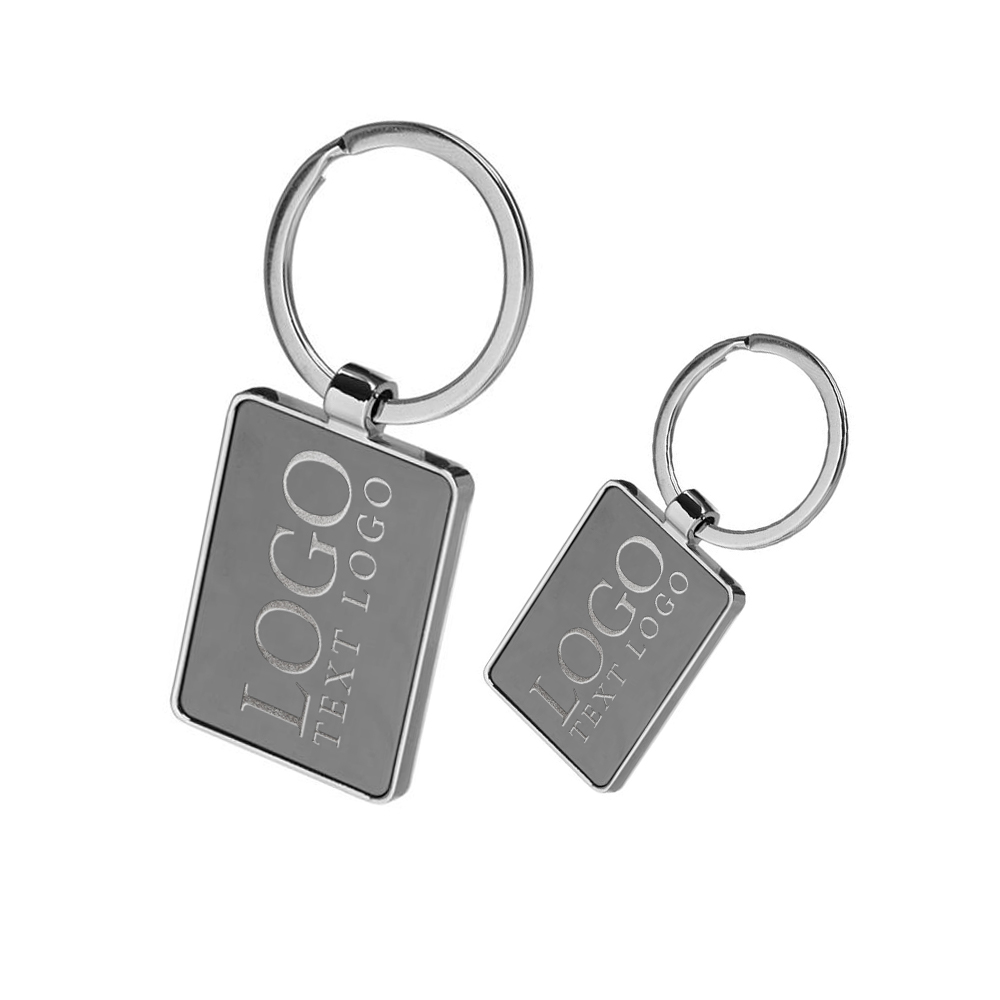 Custom Two Tone Rectangular Metal Keychains Black Group With Logo
